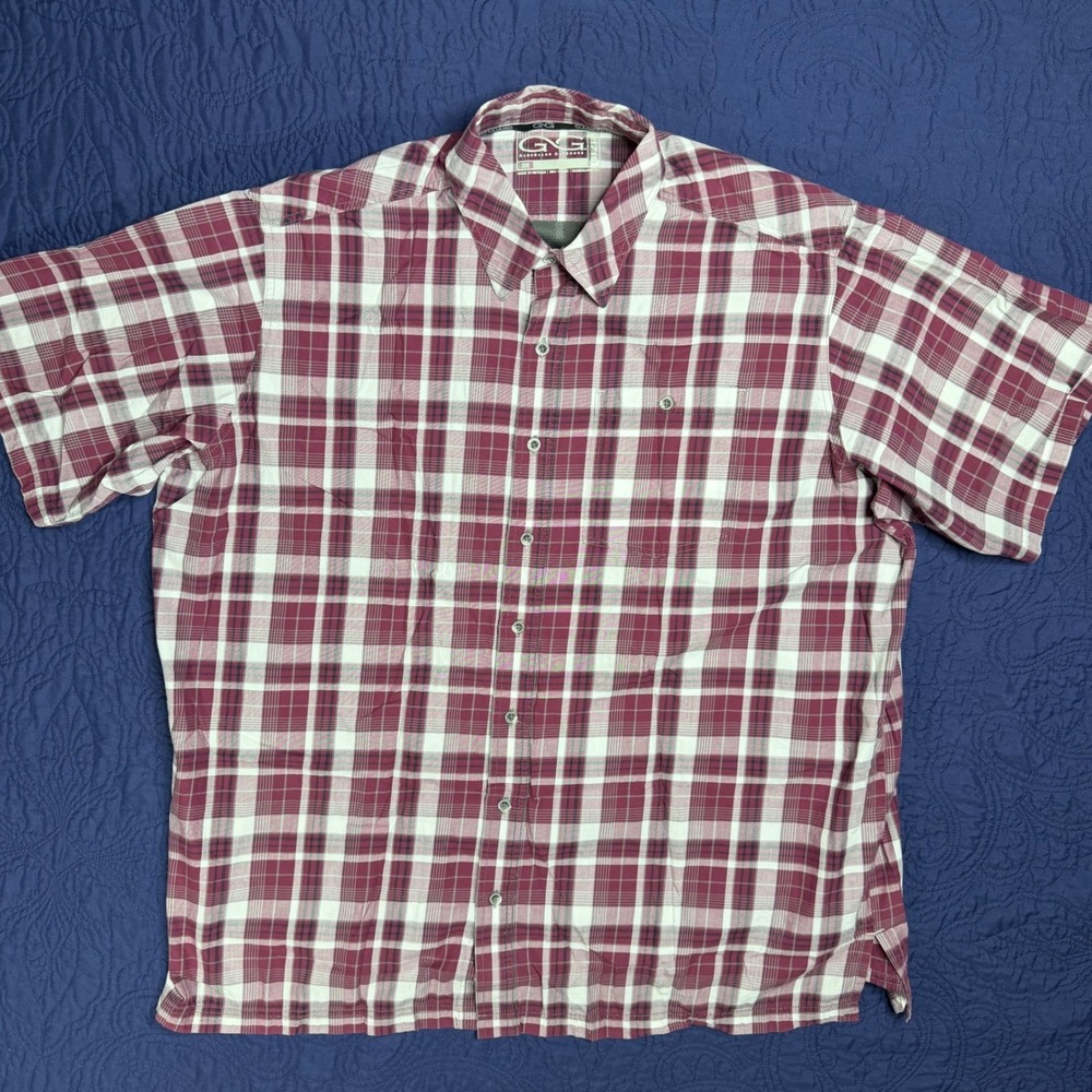 GameGuard Outdoors Mens 3X Maroon Plaid Short Sleeve Ventilated Fishing Shirt